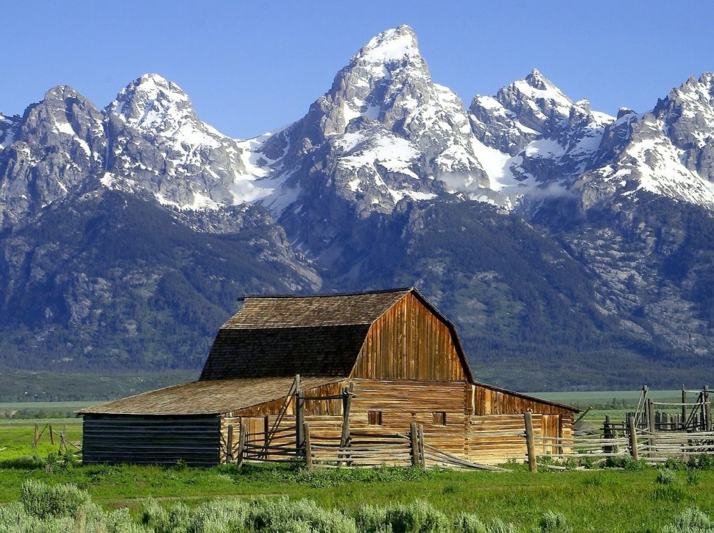 Barn in front of Wyoming Grand Teton National Park